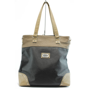 Дамска чанта черна с бежови елементи СБ 1076 чKP