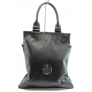 Дамска чанта черна кожа с черен лак СБ 1052 ч.к.ч.лKP