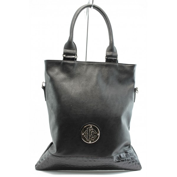 Дамска чанта черна кожа с черен лак СБ 1052 ч.к.ч.лKP