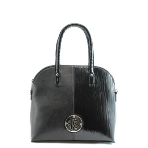 Стилна дамска чанта черна кожа и лак СБ 1120 черна кожа и лакKP