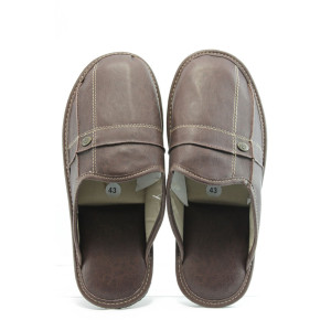 Мъжки чехли домашни от кафява кожа Полима 14т.к.KP