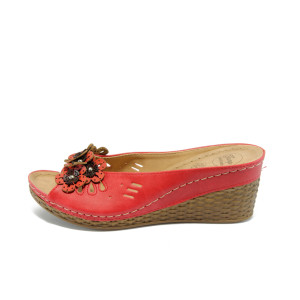 Анатомични дамски чехли червени с платформа Jump 5229 червениKP