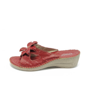 Анатомични дамски чехли червени кожени КП 7716 червениKP