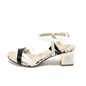Стилни дамски сандали на нисък ток ИО 1459 черно-бялKP