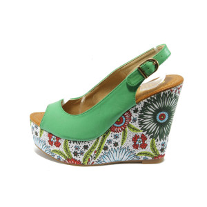 Дамски сандали зелени с платформа ПИ 1210 зелениKP