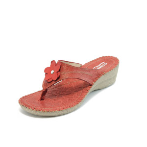 Анатомични дамски чехли червени кожени КП 7482 червениKP