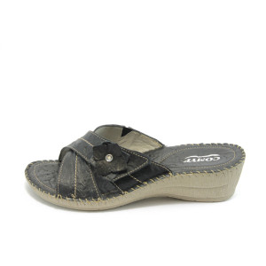 Дамски чехли черни кожени КП 8489 черноKP