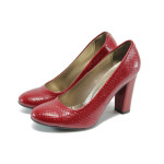 Червени дамски обувки с висок ток, еко-кожа с крокодилска шарка - елегантни обувки за целогодишно ползване N 10008171