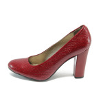 Червени дамски обувки с висок ток, еко-кожа с крокодилска шарка - елегантни обувки за целогодишно ползване N 10008171