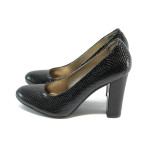 Черни дамски обувки с висок ток, еко-кожа с крокодилска шарка - елегантни обувки за целогодишно ползване N 10008170