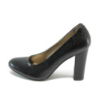 Черни дамски обувки с висок ток, еко-кожа с крокодилска шарка - елегантни обувки за целогодишно ползване N 10008170