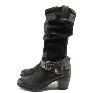 Дамски ботуши черни естествена кожа ИО 1522 черенKP