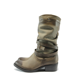 Дамски ботуши бежови естествена кожа ИО 1415 опушен бежовKP