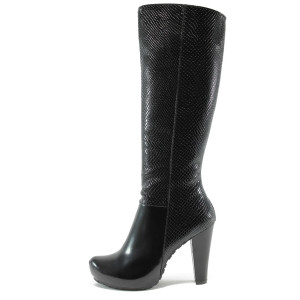 Дамски ботуши черни с ток МИ 220 черна змияKP