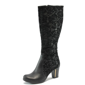 Стилни дамски ботуши черни с флорални елементи МИ 2048-111 черенKP