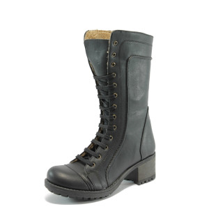 Черни дамски ботуши тип кубинки с топла подплата МИ 7015 черенKP