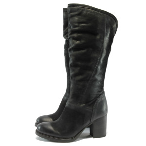 Черни дамски ботуши естествена кожа ИО 1423 черенKP