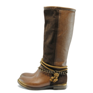 Кафяви дамски ботуши МИ 6000 кафе кожа велурKP