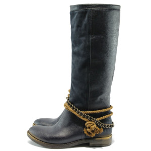 Дамски ботуши сини топла подплата МИ 6000 син кожа велурKP