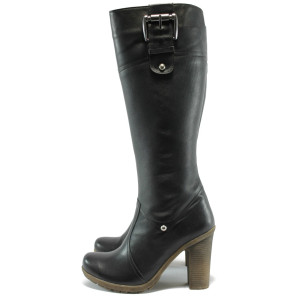 Черни дамски ботуши на висок ток от естествена кожа МИ 501 черенKP