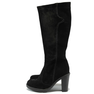 Дамски ботуши на ток черни велурени МИ 301-66 черен велурKP