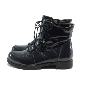 Дамски сини боти от естествена лачена кожа МИ 056 син лакKP