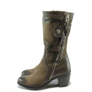 Кафяви дамски ботуши на ток естествена кожа ИО 1507 опушен кафявKP