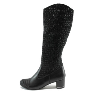 Елегантни черни дамски ботуши на среден ток МИ 151-277 черенKP