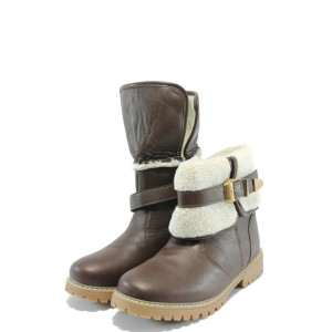 Кафяви дамски боти с топла подплата РС 351 кафявKP