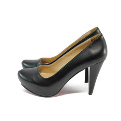 Елегантни дамски обувки черни с ток ЕО 200 черна кожаKP