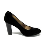 Черни велурени дамски обувки с висок дебел ток МИ 78 черен велурKP