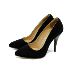 Черни велурени дамски обувки с висок ток ЕО 25002 черен велурKP