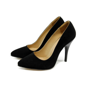 Черни велурени дамски обувки с висок ток ЕО 25002 черен велурKP