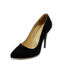 Черни велурени дамски обувки с висок ток ЕО 25002 черен велурKP