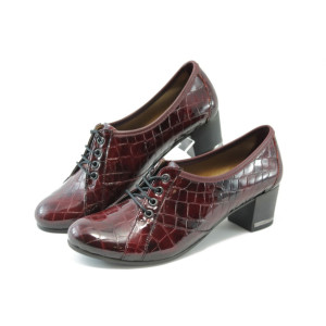 Дамски лачени обувки с връзки на ток МИ 1402 бордоKP