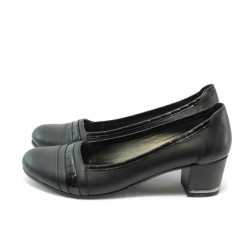 Дамски обувки черни на ток МИ 1401 черна кожаKP