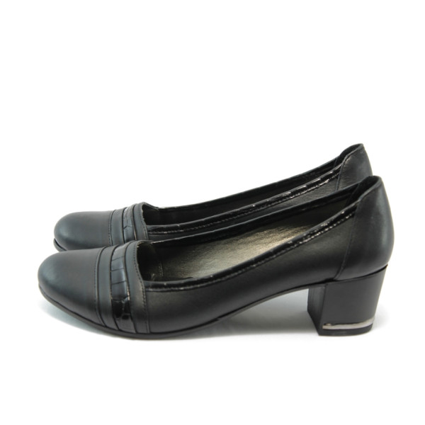 Дамски обувки черни на ток МИ 1401 черна кожаKP