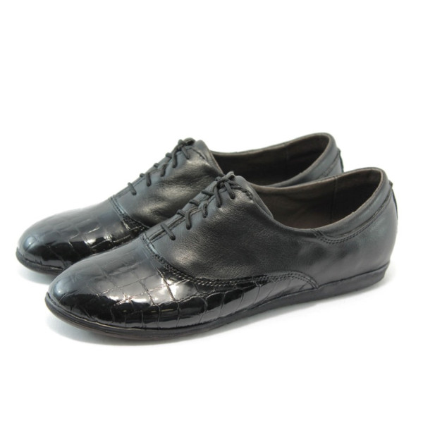 Черни дамски обувки спортни НЛ 163-3406 кожа-лакKP
