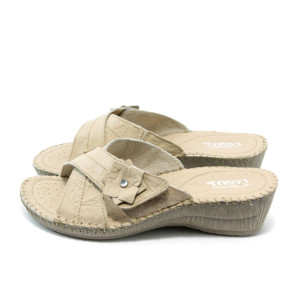 Анатомични дамски чехли бежови кожени КП 8489 бежовиKP