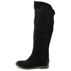 Летни дамски ботуши черни ГО 0362 велур черенKP