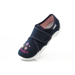 Детски сини обувки с лепенки МА 23-373 синьо с розово цветеKP