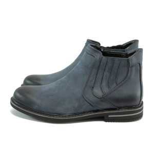 Сини мъжки боти естествена кожа ШП 007 синKP