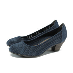 Удобни дамски обувки на ток, син велур Jana 8-22301-24 т.син ANTISHOKKKP