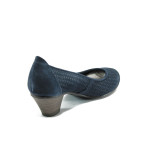 Удобни дамски обувки на ток, син велур Jana 8-22301-24 т.син ANTISHOKKKP