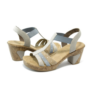 Дамски сандали бежови на ток Rieker 69740-61 бежово сиваKP