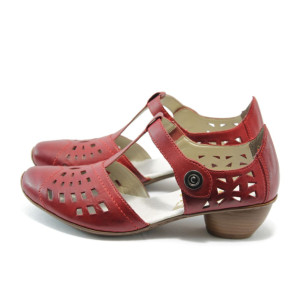 Дамски обувки червени с нисък ток Rieker 43747-33 бордоKP