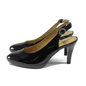 Черни лачени обувки с отворена пета Caprice 9-29604-24 черенKP