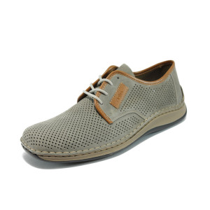 Сиви летни мъжки обувки от естествена кожа Rieker 05206-42 сивоKP