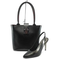 Елегантни черни дамски обувки и чанта комплект