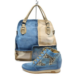 Стилен комплект дамски обувки и чанта, естествена кожа